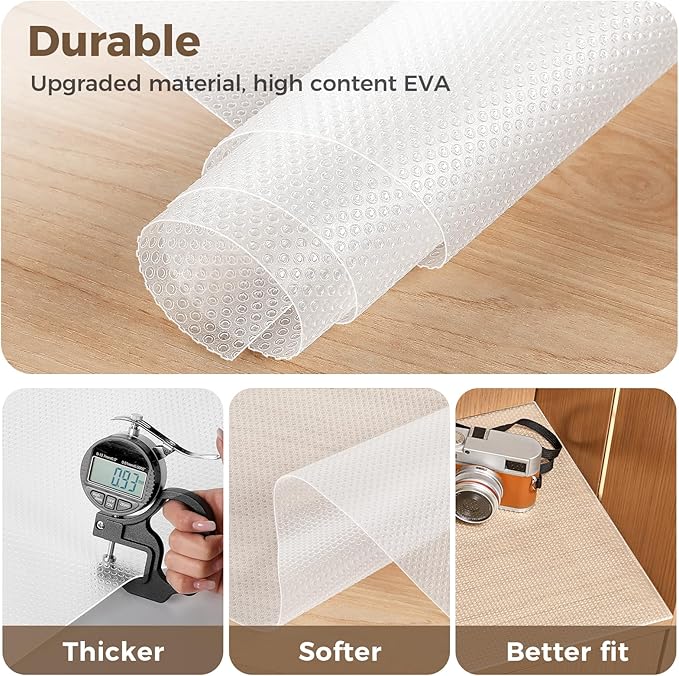 ALIUNI 100% EVA Shelf Liner for Kitchen Cabinet, 20" x 240" Drawer Liners Non Adhesive Non Slip Waterproof Plastic Paper, Dresser Pantry Bathroom Refrigerator Protector, Clear