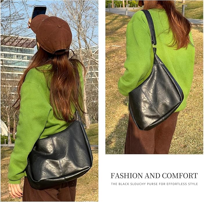 celestina Hobo Bags for Women, Ultra Soft Foldable Vegan Leather Shoulder Handbag, Stylish Slouchy Tote Purses