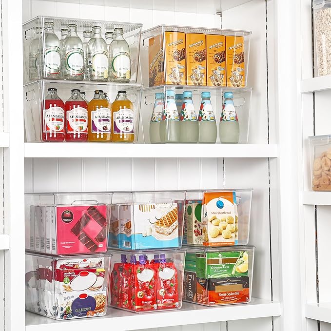 Vtopmart 6 Pack Clear Stackable Storage Bins with Lids, XLarge Plastic Containers with Handle for Pantry Organizer and Storage, Perfect for Kitchen, Fridge, Cabinet, Closet, Bathroom Organization