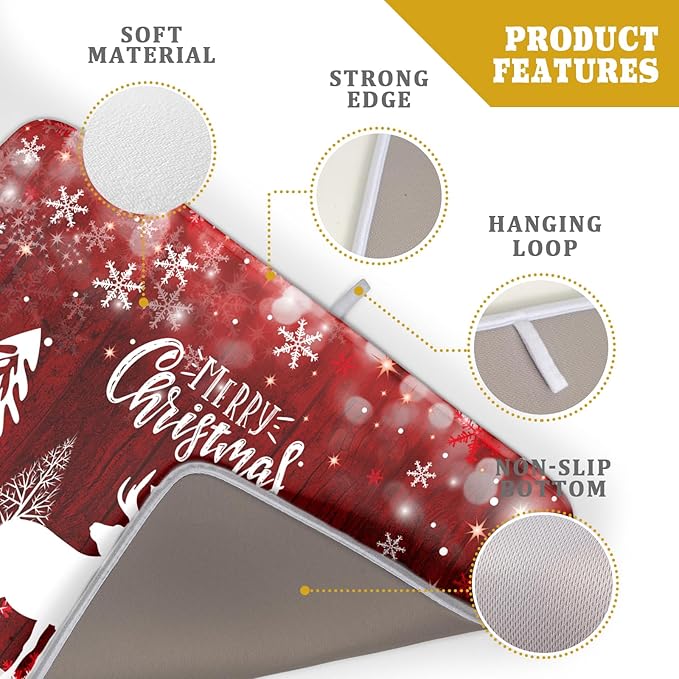 Christmas Dish Drying Mats for Kitchen Counter 16x18 Inch Merry Christmas Happy New Year Snowflake Microfiber Drying Mat Kitchen Accessories Fast Dry Dishes Pad Dish Rack Drainer Mat for Coffee Bar