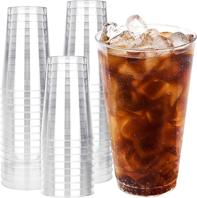 RACETOP 16 oz 100 Pack Disposable Plastic Cups, Disposable Clear Plastic Cups for Parties, Weddings, Gatherings, and Festival Events