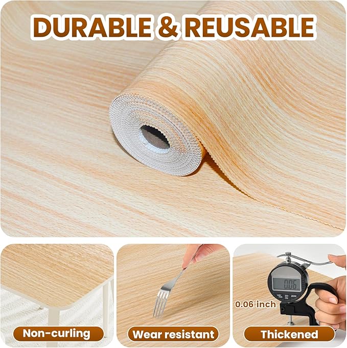 Drawer Shelf Liner for Kitchen Cabinets Non-Adhesive, Non Slip Shelf Paper Waterproof Thickened Cabinet Liners for Shelves, Strong Grip Mats for Cupboard, Dresser, Pantry, Beige, 17.5 in x 30 FT