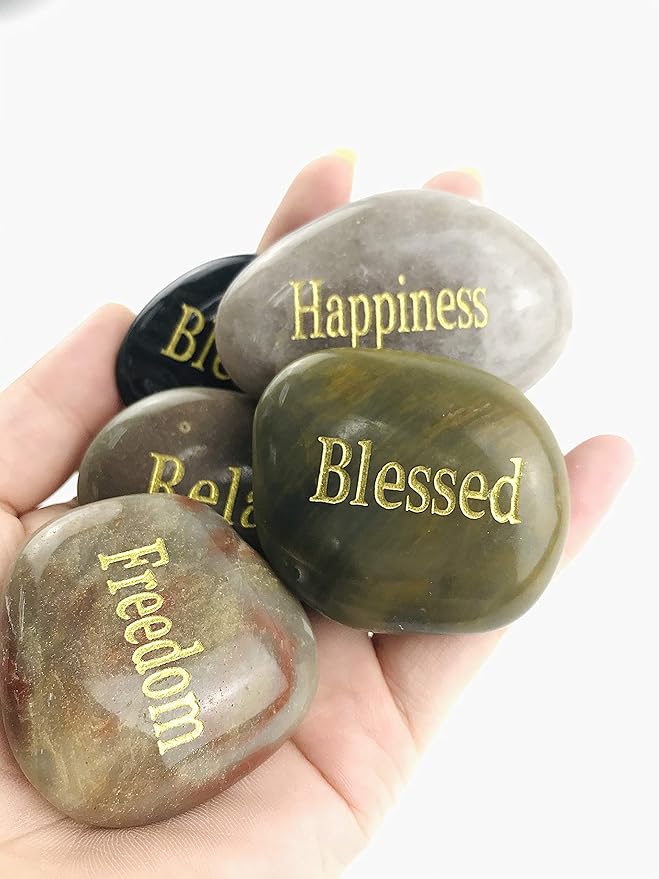 24pcs Engraved Inspirational Stone,Gift Healing Zen Therapy Pocket Hope Thanks Stone With Inspiring Prayer Words,Blessing Stones.