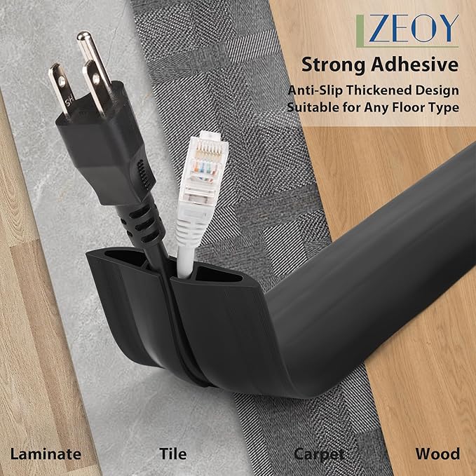 LZEOY 4FT Cord Hider Floor - Grey Floor Cable Hider, Wire Covers for Cords Prevent Cable Trips, Floor Cord Cover, Power Cable Management Cord Protector, Cable Cover Channel 0.6" (W) x 0.31" (H)