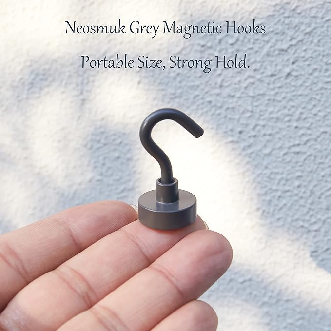 Neosmuk Magnetic Hooks, Cruise Ship Essentials, 30lb+ Heavy Duty Magnetic Hooks for Cruise Cabins, Refrigerator, Grill, Hanging, and Travel | Extra Strong Must-Haves Magnet Hook,Grey,5 Pack