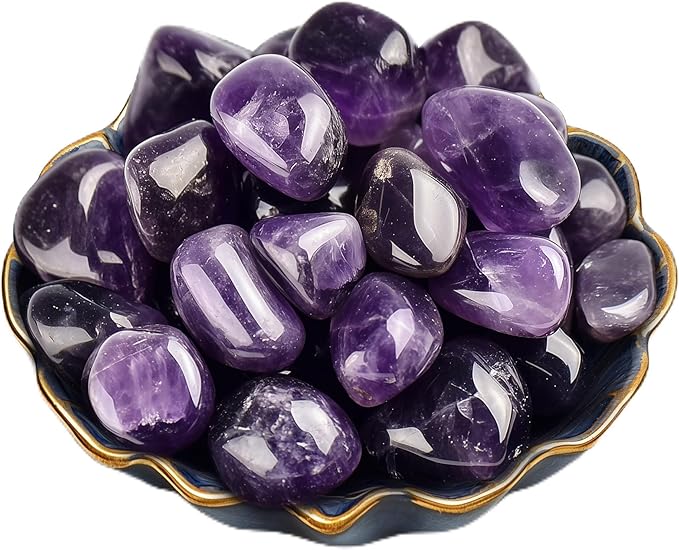 Polished Stone Set Amethyst Crystals, 0.8" Handpicked Tumbled Gemstones Rocks, Pebbles for Reiki, Chakra, Healing, Home Decor