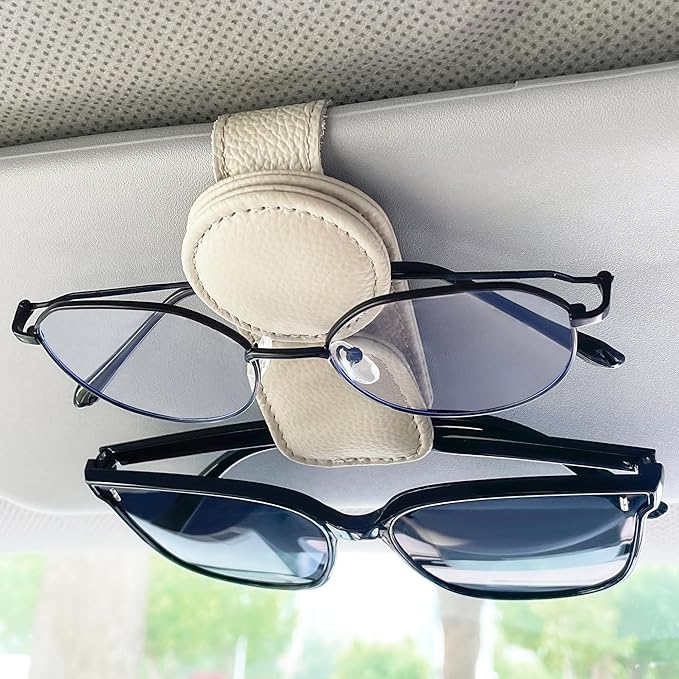 KIWEN Sunglasses Holder for Car Visor, Magnetic Leather Sunglass Eyeglass Hanger Clip for Car Sun Visor Accessories (1, Black)