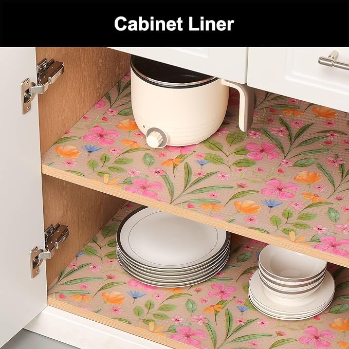 Cooyes Shelf Liner – Premium Non-Adhesive Cabinet & Drawer Liner for Kitchen – Waterproof Shelf Paper with Modern Pattern – Durable EVA Cabinet Mat – Easy to Cut （23.6" W x 236" L）