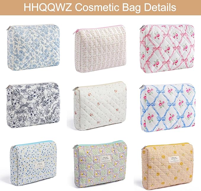 HHQQWZ Makeup Bag Travel Cosmetic Bag for Women Girls, Zipper Make Up Pouch, Floral Flowers Toiletry Organizer Makeup, Portable Storage Cosmetic Travel Cloth Bag (L/Pink Floral)
