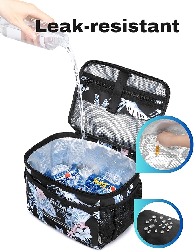 SUNNY BIRD Insulated Lunch Bag with Foldable and Leakproof Design, Thermally Insulated, Shoulder Strap for Women, Men and Teen (Hibiscus)