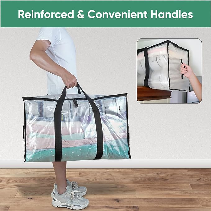 BALEINE 12-Pack Oversized Moving Bags with Reinforced Handles, Heavy-Duty Storage Tote for Clothes, Moving Supplies (Clear, 12-Pack)