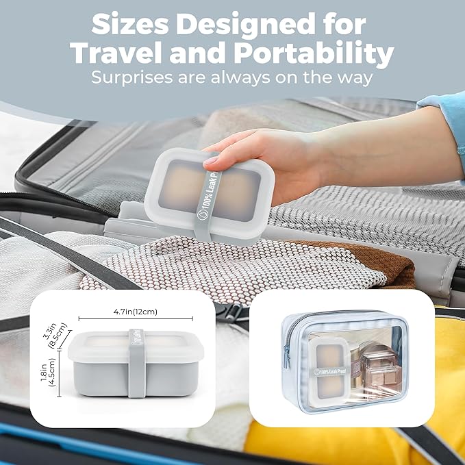 Compact Leakproof Travel Soap Case with Lid & Silicone Strap - Portable Draining Soap Bar Holder for Gym, Bathroom, Camping - Lightweight Silicone Soap Dish Container (Gray) ﻿