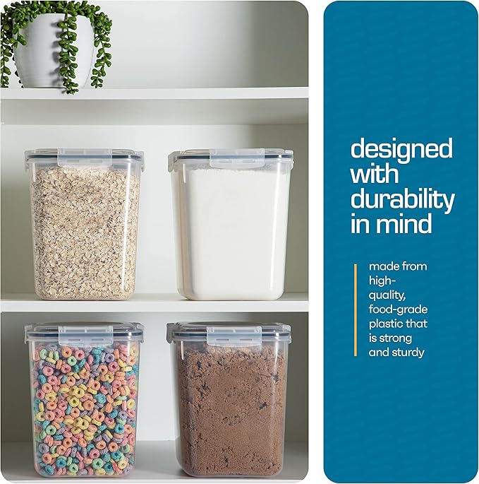 Flour Sugar Storage Containers (5.3L/4pk) Great Rice Canister Sets For The Kitchen Pantry, Large Food Storage Containers With Lids Airtight