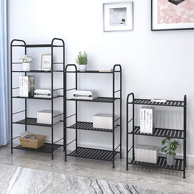 JSB 5-Tier Adjustable Shelving Unit, Heavy Duty Storage Rack Organizer, Metal Corner Shelf for Kitchen, Living Room, Laundry, Pantry, Bathroom (Black, 5 Tier)…