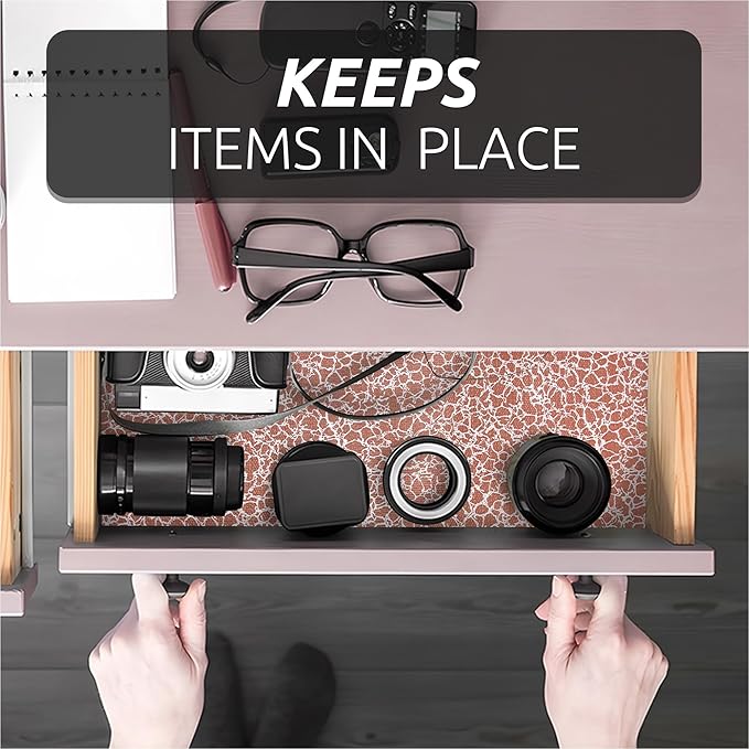 FIFTY FEET 18X288 Inch Shelf Liner with Scissor & Tape Measure for Kitchen Cabinets, PVC Drawer Liner for Dresser Non-Slip Bathroom, Non-Adhesive Cabinet Liner Washable (Brown Crack)