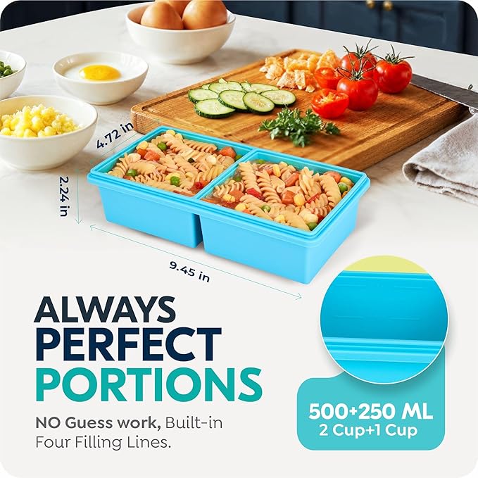 Silicone Freezer Trays with Lids, 2 Cup & 1 Cup Soup Container Style Ice Cube Trays, Easily prepare portioned meals, Great for storing soups and other dishes, Dishwasher, Oven Safe