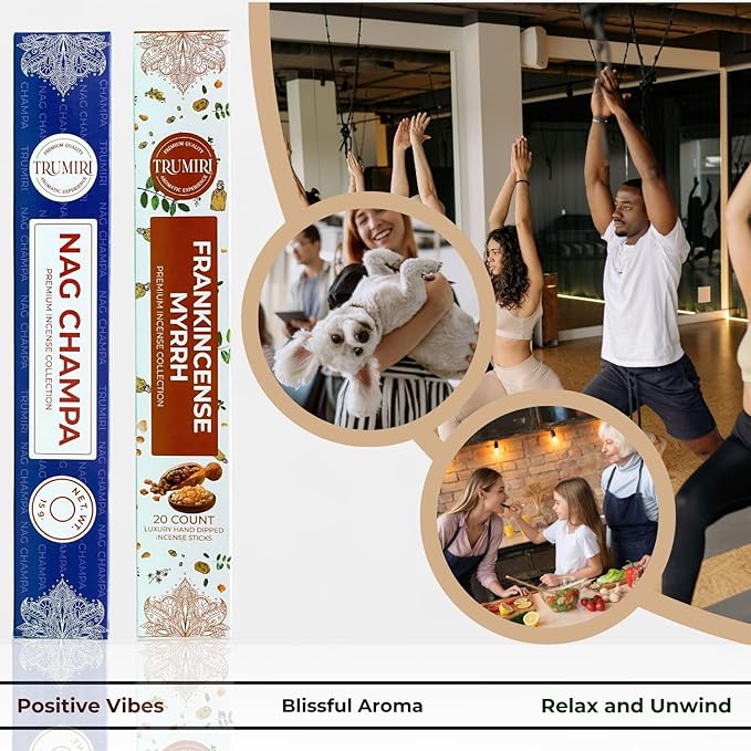 Trumiri Incense Sticks - Combo Pack of 35 Insence-Sticks - 15 Nag Champa + 20 Frankincense Myrrh - Insenses - Insents - Incents - Inscense - Incence - Incienso - All Natural Incense Sticks