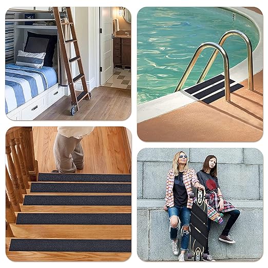 Qingluan Grip Tape, Anti Slip Tape Outdoor/Indoor Waterproof, Non Slip Tape for Stair Steps, Tread Staircases, Ramps, Skateboards (Black Tape, 7.8" x 33Ft)