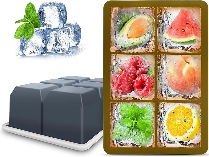 Silicone Ice Cube Trays with Lids, Large Square Ice Cube Molds for Freezer, Whiskey, Cocktail, Stackable Flexible and Reusable & Easy Release BPA Free (2 Pack&Dark Gray and Army green)