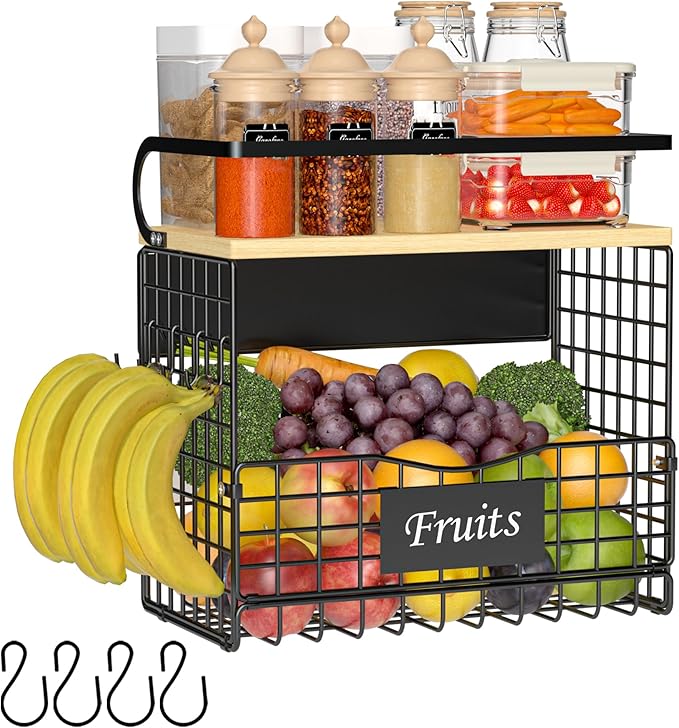 Magneitc Shelf for Fridge,Fruit Vegetable Potato & Onion Organizers Storage Basket Bins,Magnetic Spice Rack for Refrigerator & Kitchen Countertop,Pantry and Cabinet