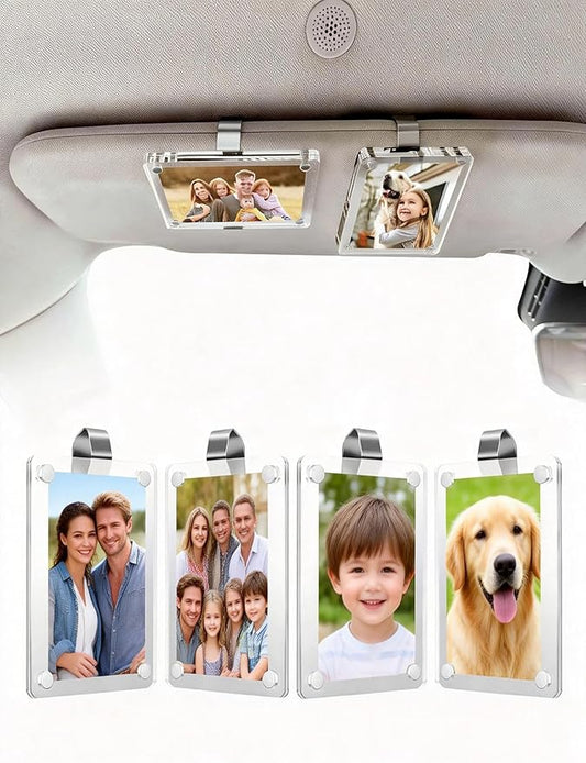 4 Pack Magnetic Car Picture Holder – 2.4"x3.5" Clear Acrylic Car Visor Photo Clip for Polaroid Go & Instax Mini, Versatile Car Picture Frame| Perfect Car Photo Holder Gift for Drivers