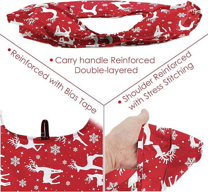BeeGreen Christmas Reusable Shopping Bags, 12-Pack with Zipper Storage Pouch, Christmas Gifts Grocery Bags in Bulk with Elastic Band, 50LBS, X-Large, Foldable, Machine Washable, Santa Deer Snowman