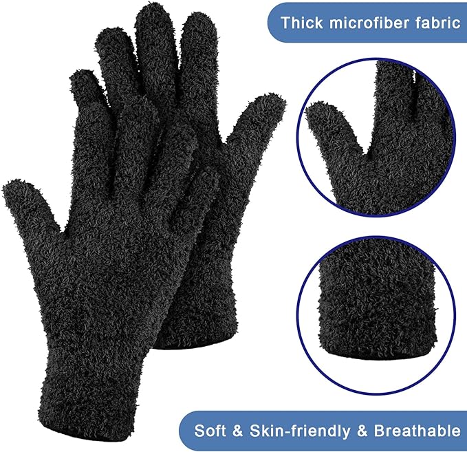 Patelai 3 Pairs Microfiber Plant Dusting Gloves Leaf Cleaning Gloves for Indoor Plants, Blinds, Furniture, House (Small, Black)
