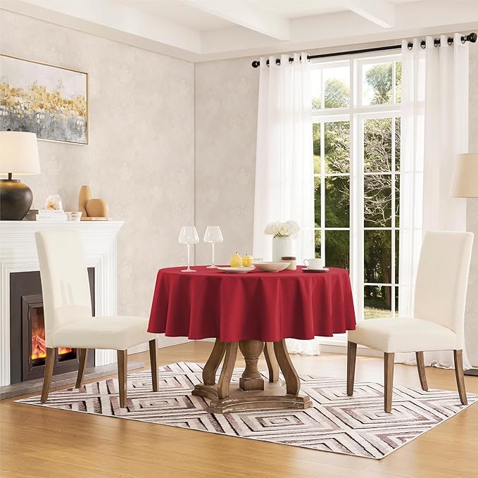 Veblandy Tablecloth Linen Textured Waterproof & Stain Resistant Table Cloth Wrinkle Free Decorative Fabric Farmhouse Table Cover for Dining/Party/Buffet/Wedding, 60 x 60 Inch, Red