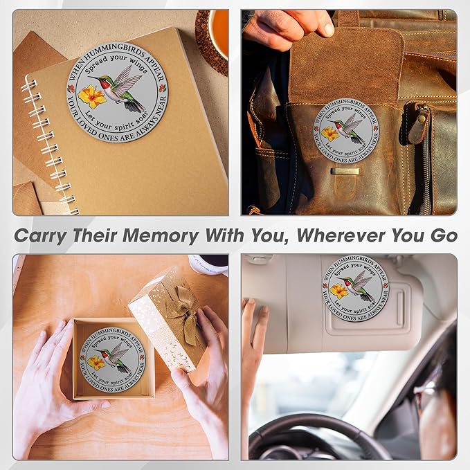 FLAGWIX Sympathy Gifts for Loss of Loved One - Hummingbird Metal Car Visor Clip 3 in - Christmas Memorial Gifts for Loss of Husband Mom Son, Bereavement Gift, Sun Visor Clip Car Accessories