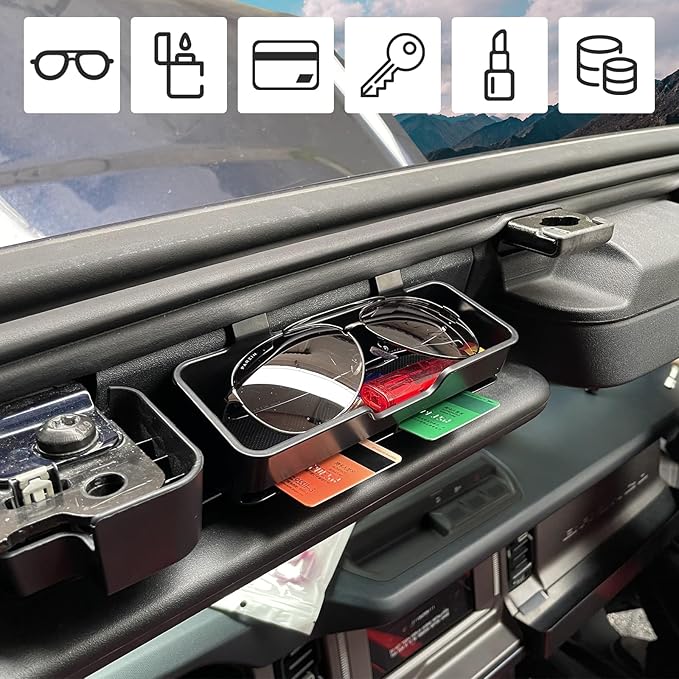 Sun Visor Sunglass Holder for 2021 2022 2023 2024 2025 2026 Ford Bronco 2/4 Door, Card Storage Box Sunglasses Glasses Holder, Sun Visor Organizer Interior Accessories
