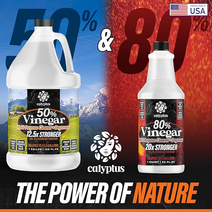 Calyptus 50% Pure Concentrated Vinegar | Maximum-Performance (12.5X) Power | Technical Grade | Dilutes Easily to 5% Acidity (1.5 Cups per Gallon) | Home and Outdoor Cleaning Concentrate | 1 Gallon