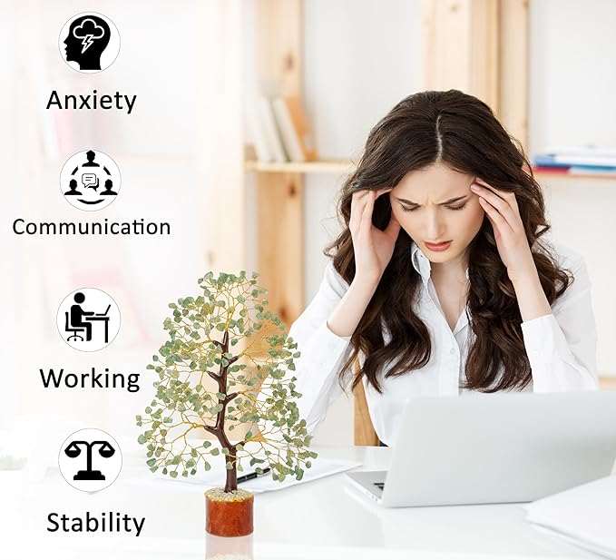 Green Jade Chakra Tree of Life Crystal Tree for Positive Energy, Feng Shui Home Decor - Handmade Gemstone Tree, Money Tree Bonsai - Green Healing Crystals, Wealth & Good Luck Stones Spiritual Gift