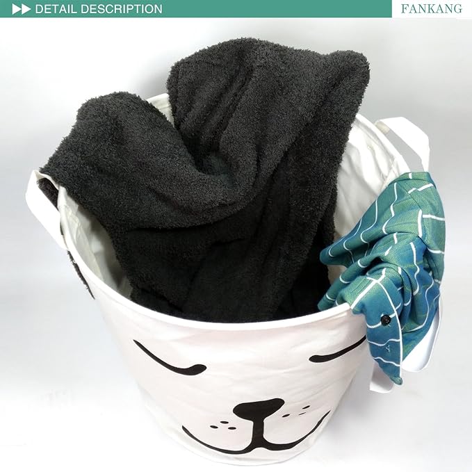 FANKANG Storage Basket, Nursery Hamper Canvas Laundry Basket Foldable with Waterproof PE Coating Large Storage Baskets for Kids Boys and Girls, Office, Bedroom, Clothes,Toys（dog）