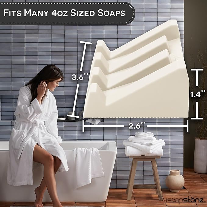 iSoapStone Silicone Soap Dish (USA Patented) Self Draining Bar Soap Holder for Shower Bathroom Sink, Drying Soap Dish Tray Sponge Holder Easy Cleaning Soap Saver Travel Accessories (Beige, 2)