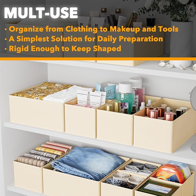 SpaceAid Drawer Organizer Clothes, 12 Pack Dresser Organizer Bins for Nursery, Closet Organization and Storage Dividers for Clothing, Baby Clothes, Underwear, Socks (Beige)