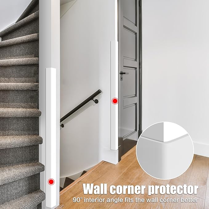 Frychee Wall Corner Protector, Walls Edge Protector，Self-Adhesive Wall Corner Guards, PVC Double Side Edge Protector, Furniture Stairs Guard (White Self-Adhesive, 2pcs x 47.2" L x 1.97" W)