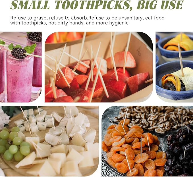 HOPELF Bamboo Toothpicks by Individually Wrapped for Appetizer, Olive, Barbecue, Fruit, Teeth Cleaning,Double-Points Wooden Toothpick.1000 Count