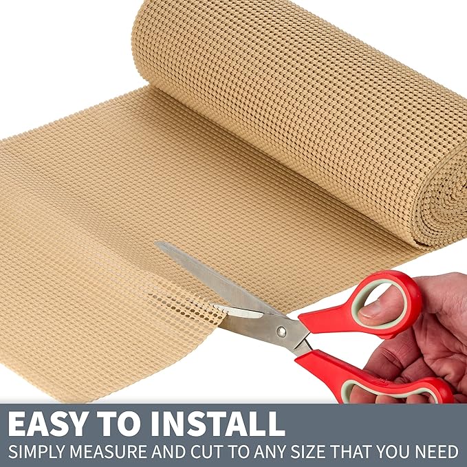 Sterline Shelf Drawer Liner Non-Adhesive Liners for Kitchen Cabinets Cupboard Pantry Non-Slip Waterproof Oil Proof Shelve Liners 12" x 20 ft Tan Shelf Paper