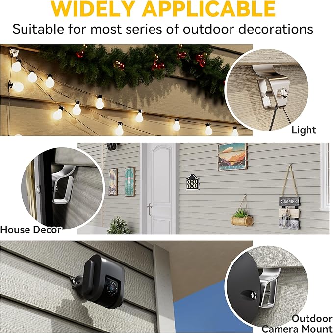 Cozcty Vinyl Siding Clips, 16 Pack Stainless Steel No Hole Outdoor Siding Hooks, Heavy Duty Loose Siding Fasteners Vinyl with Screws, Soffit Clips for Hanging Garlands, Wreaths, Home Decorations
