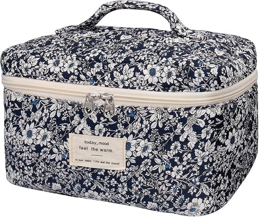 Gosect Large Makeup Bag, Cute Cosmetic Bag for Women Girls, Floral Coquette Aesthetic Toiletry Bag, Travel Make Up Organizer Bag (Black Rose Flower)