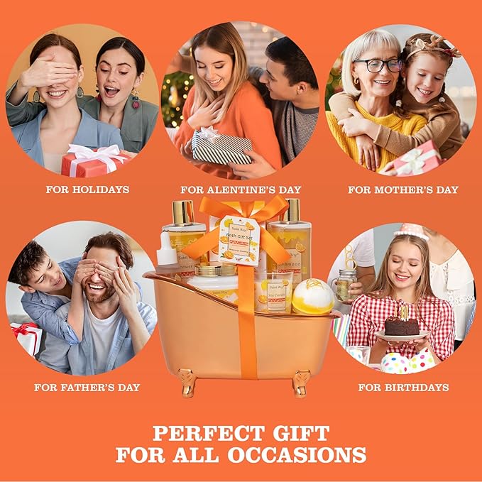 Orange Scents spa gift set Great Gift Lemon Spa Gifts for girls, Body care Set Birthday Gifts, Gift Baskets for Woman, 11pcs Bath Gift Set for Women, Christmas Gifts for Women Citrus Spa Gift Basket