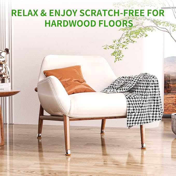 24 PCS Clear Chair Leg Floor Protectors for Hardwood Floors, Round Silicone Caps with Felt Pads for 15-25° Slanted Legs, Barstool Chair Leg Covers to Protect Floors, Anti-Scratch & Noise (Fit: 0.75"-1.05")