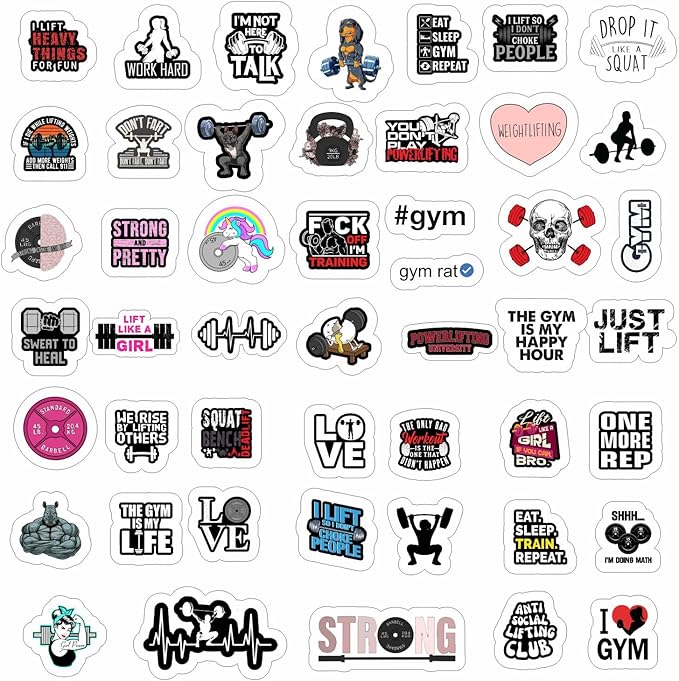 BulbaCraft 100Pcs Gym, Workout and Weightlifting Stickers for Water Bottle & Laptop - Workout Gifts for Women, Mom - Waterproof Vinyl Decals, Fitness Stickers, Gifts for Women & Men