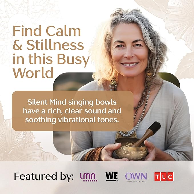 Handmade Tibetan Etched Singing Bowl Set with Case – Meditation Bowl & Sound Bowl with Cushion, Mallet & Guide – Handmade Himalayan Bowls – Bronze Singing Bowls – Spiritual Healing Products