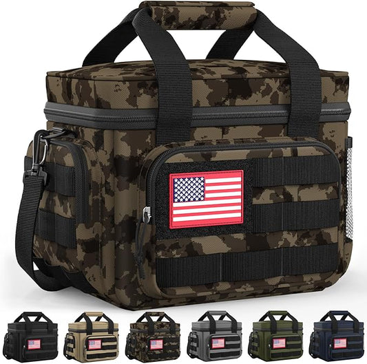 HOTOR Lunch Box for Men & Women - Insulated Lunch Bag with Multiple Pockets, Tactical Cooler Bag for Work, Hiking, Camping, Fishing, Travel, Camouflage Brown, 11.0" x 8.3" x 7.1"