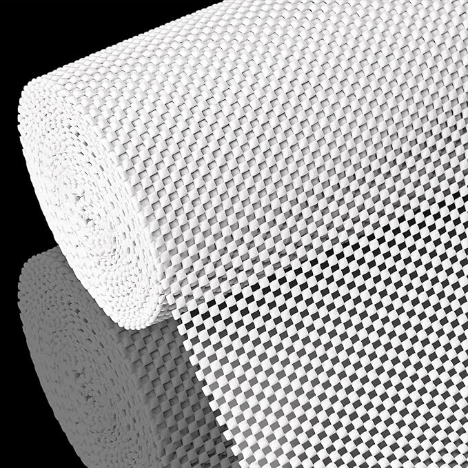 Shelf Liner for Kitchen Cabinet, Drawer Liners Non Slip Non Adhesive Thick Mat, Breathable Dresser Pantry Bathroom Protector, White, 20" x 120"