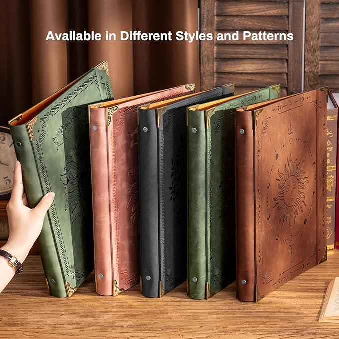 Ovesmusl PU Leather 3 Ring Binder 1 Inch Round Ring Binder Holds 200 Sheets 8.5"x11" Letter Size Paper, Wedding Family History Notebook Cover Loose Leaf Organizer, Green