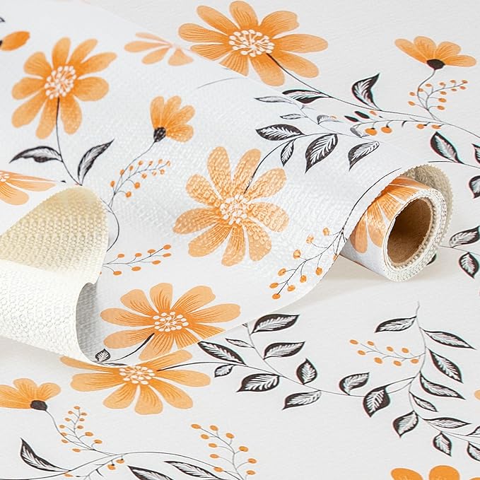 RAY STAR Shelf Liner, Non-Adhesive Daisy Floral Printed Cabinet Liner for Pantry Drawer, Strong Grip Non-Slip Waterproof, Shelf Liners for Kitchen Cabinets Organization 18 Inch x 8 FT (2 Rolls)