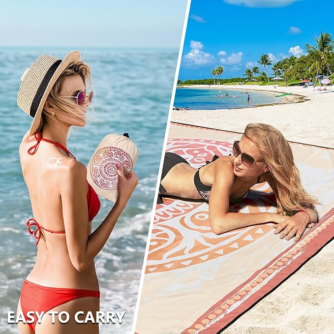 HIHOHO Beach Blanket Waterproof Sandproof Extra Large Beach Mat 79" X 83"/120"x108" for 1-8 Adults Quick Drying Durable Outdoor Picnic Mat for Beach Travel Camping Hiking