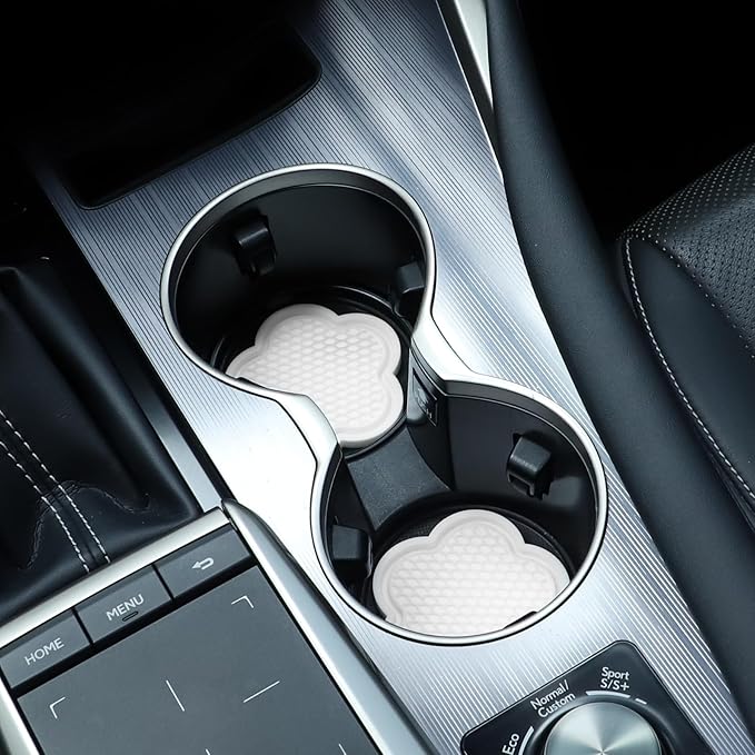 GaRhomxy Car Cup Holder Coaster, Universal Non-Slip Recessed Flower Shaped Cup Holders, Cute Car Accessories Interior for Women and Man Interior Sets 4 Pack (White)